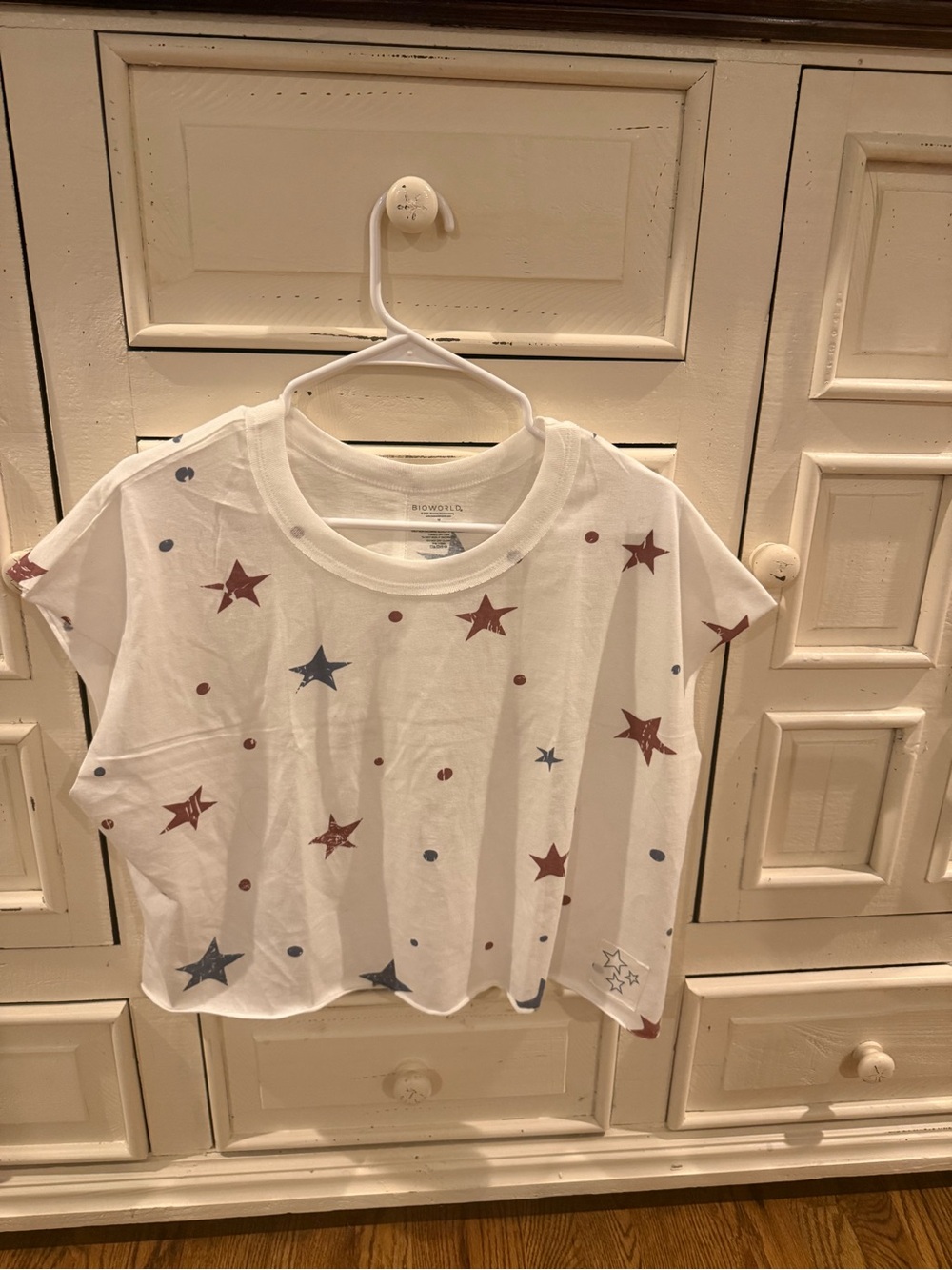 Bioworld White Crop Top with Red and Blue Stars